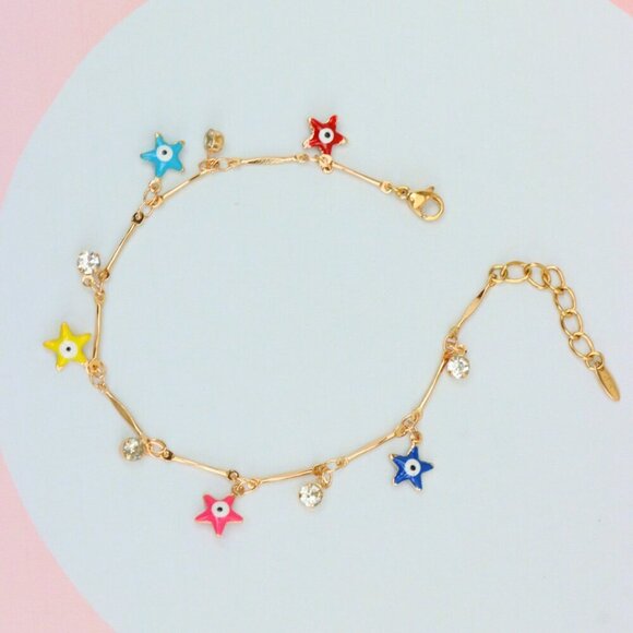 "Colorful Evil Eye Star Rose Gold Anklet for Women and Girls, XPAL1075 - Picture 3 of 11